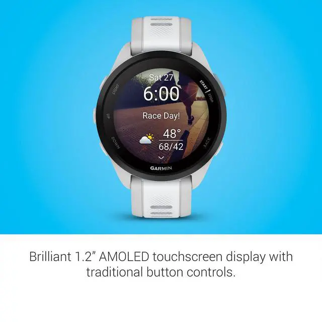 Alt view image 3 of 6 - Garmin Forerunner 165 GPS Running Smartwatch, Mist Gray/Whitestone, Advanced Health - Fitness Insights, Sleep Coach, Training Plans, Garmin Pay, Signature Series Charging Stand Bundle