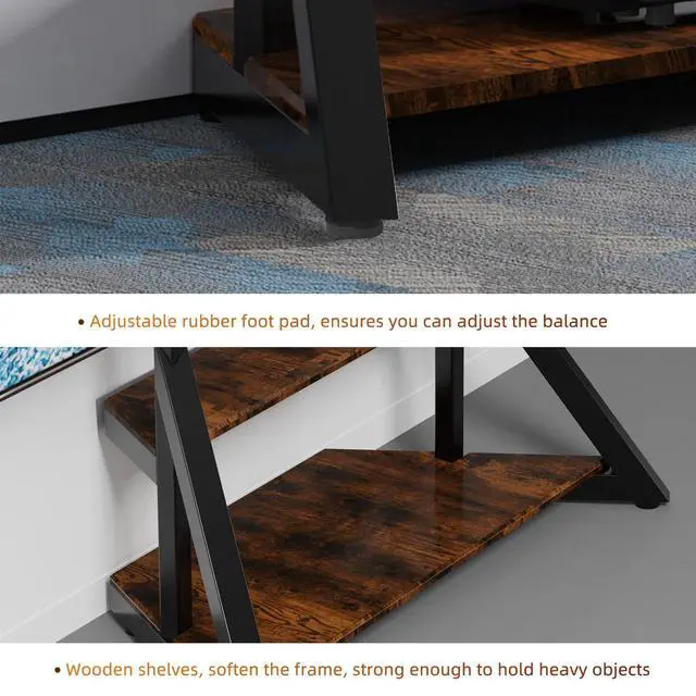 Alt view image 3 of 6 - Corner TV Mount Stand for Living Room with Wheels 40 45 55 65 75 inch | Adjustable Height Bracket Heavy Duty 2 Wooden Shelves Base VESA 600x400mm Max Load Bearing 176 pounds