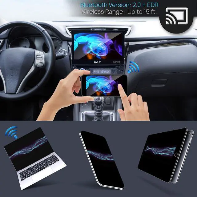 Alt view image 2 of 6 - Single DIN Head Unit Receiver - In-Dash Car Stereo CD/DVD Player with 7" Multi-Color Touchscreen Display, Audio Video System with Bluetooth for Wireless Music Streaming & Hands-free Calling