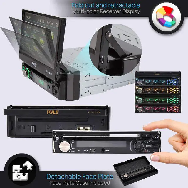 Alt view image 5 of 6 - Single DIN Head Unit Receiver - In-Dash Car Stereo CD/DVD Player with 7" Multi-Color Touchscreen Display, Audio Video System with Bluetooth for Wireless Music Streaming & Hands-free Calling