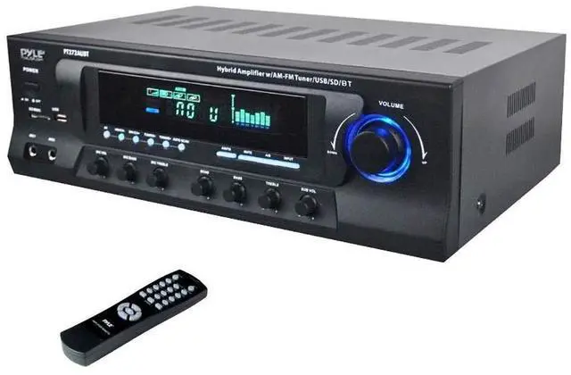 Main image of Home Stereo Amplifier with Bluetooth - 300 Watt Max 4 Channel Stereo Receiver with Easy Karaoke - Dual Mic In with EQ and Echo, USB-A and SD Card In, RCA In, RCA Out, LED Display - PT272AUBT