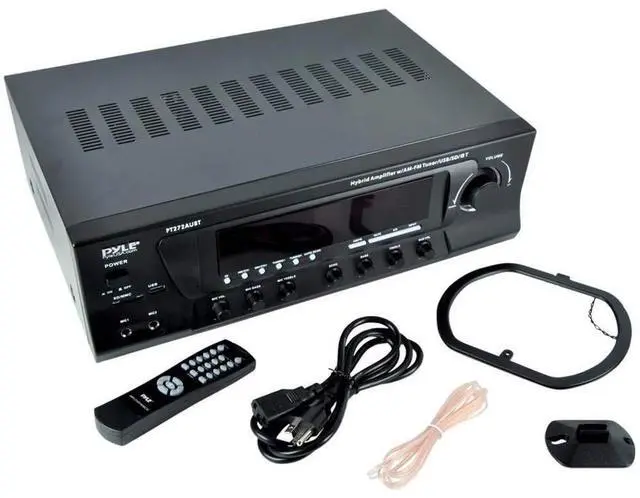 Alt view image 6 of 6 - Home Stereo Amplifier with Bluetooth - 300 Watt Max 4 Channel Stereo Receiver with Easy Karaoke - Dual Mic In with EQ and Echo, USB-A and SD Card In, RCA In, RCA Out, LED Display - PT272AUBT
