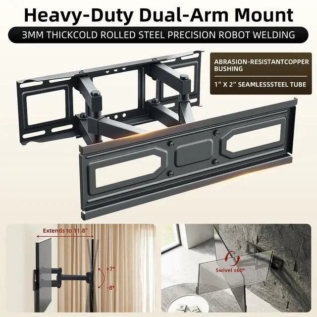 Alt view image 2 of 5 - Outdoor TV Enclosure, 65 Inch Solid Wood Wall-Mounted TV Cabinet with Dual-Arm Steel Bracket, Includes 600D Oxford TV Cover, Walnut