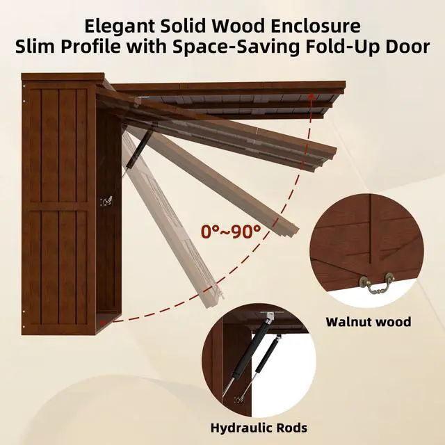 Alt view image 3 of 5 - Outdoor TV Enclosure, 65 Inch Solid Wood Wall-Mounted TV Cabinet with Dual-Arm Steel Bracket, Includes 600D Oxford TV Cover, Walnut
