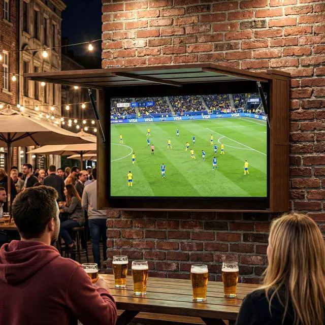 Alt view image 5 of 5 - Outdoor TV Enclosure, 65 Inch Solid Wood Wall-Mounted TV Cabinet with Dual-Arm Steel Bracket, Includes 600D Oxford TV Cover, Walnut