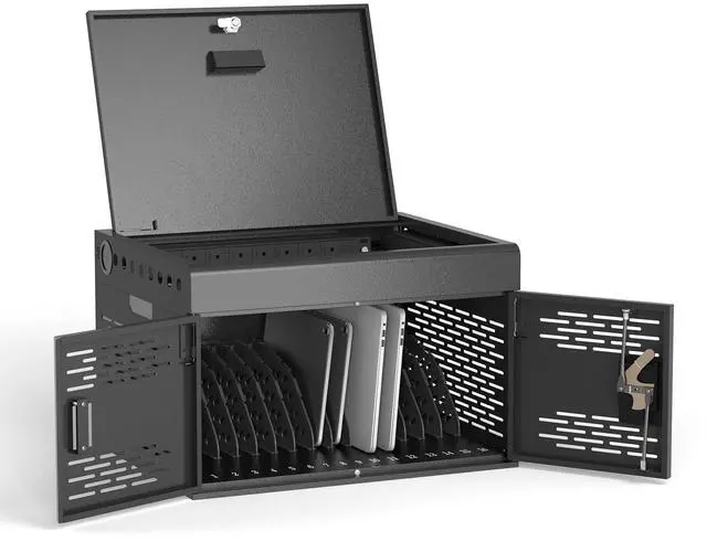 Main image of 16-Device Locking Steel Charging Cabinet for iPad Chromebook Laptop | Wall-Mount Locking Charging Station, Cable Management & Surge Protection for Classroom, Office, Library, Assembly Required