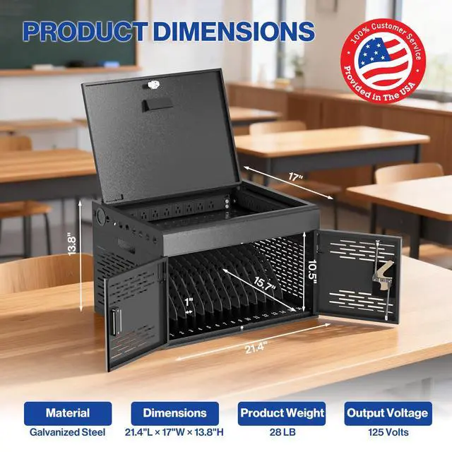 Alt view image 2 of 6 - 16-Device Locking Steel Charging Cabinet for iPad Chromebook Laptop | Wall-Mount Locking Charging Station, Cable Management & Surge Protection for Classroom, Office, Library, Assembly Required