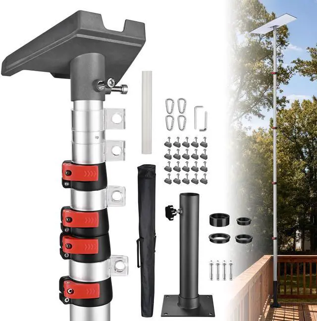 Main image of EZ GO 14ft Starlink Gen 3 Pole and Ground Mount Kit with Deck Mount | & Starlink Standard Adapter Aluminum Telescoping Starlink Pole for Home Outdoor Backyard, Silver