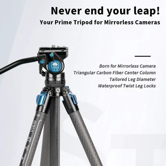 Alt view image 2 of 6 - ST-125+VA-5 Carbon Fiber Tripod with Fluid Video Head, Triangular Centre Column, Waterproof, Travel Tripod for Cameras, 4 Sections, 62.2inch, Load 6.61lbs