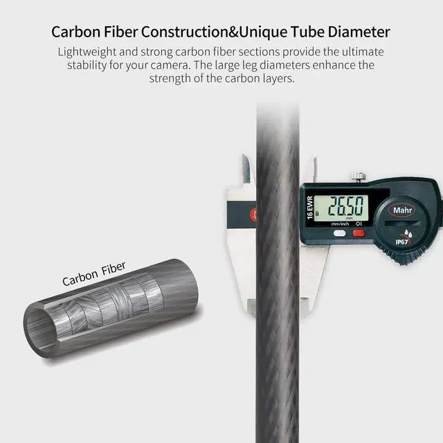 Alt view image 5 of 6 - ST-125+VA-5 Carbon Fiber Tripod with Fluid Video Head, Triangular Centre Column, Waterproof, Travel Tripod for Cameras, 4 Sections, 62.2inch, Load 6.61lbs