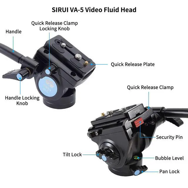 Alt view image 6 of 6 - ST-125+VA-5 Carbon Fiber Tripod with Fluid Video Head, Triangular Centre Column, Waterproof, Travel Tripod for Cameras, 4 Sections, 62.2inch, Load 6.61lbs