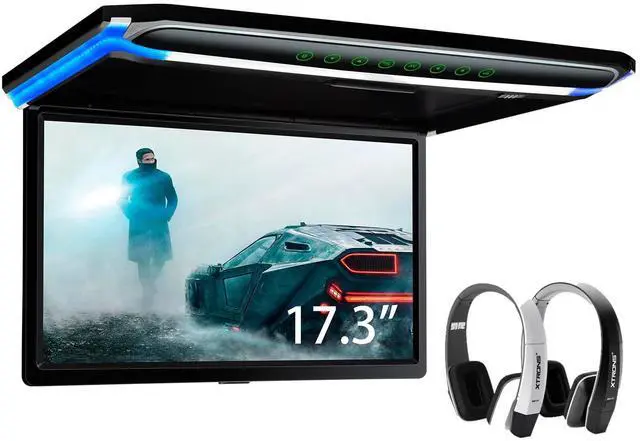 Main image of ® 17.3 Inch 16:9 Ultra-Thin FHD Digital TFT Screen 1080P Video Car Overhead Player Roof Mounted Monitor HDMI Port 1920 * 1080 Full High Definition New IR Headphones (Black & White) (No DVD)