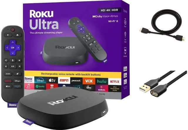Main image of Ultra Ultimate Streaming Player, 4K Streaming Device for TV, Dolby Vision & Atmos, HDR10+, Rechargeable Voice Remote Pro, Bluetooth & Wi-Fi 6, Backlit Buttons, with USB Extension Cord and HDMI