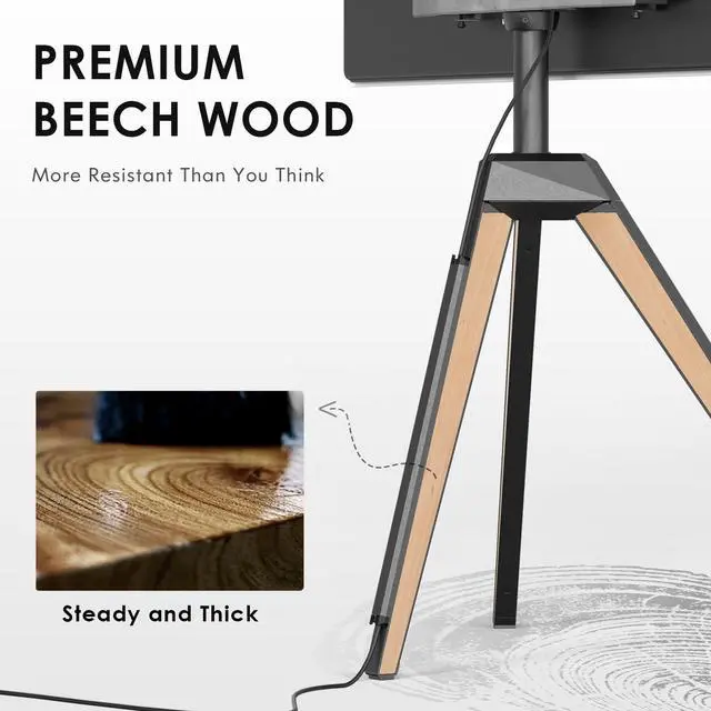 Alt view image 3 of 6 - Corner TV Stand for 32-65 Inch TV with Height Adjustable, Oak | Tripod Easel TV Stand with Swivel, Modern Floor Mount for Bedroom Living Room, Made of beech wood, Picasso Series