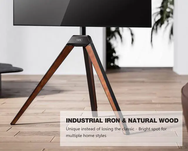Alt view image 4 of 6 - Corner TV Stand for 32-65 Inch TV with Height Adjustable, Walnut | Tripod Easel TV Stand with Swivel, Modern Floor Mount for Bedroom Living Room, Made of beech wood, Picasso Series