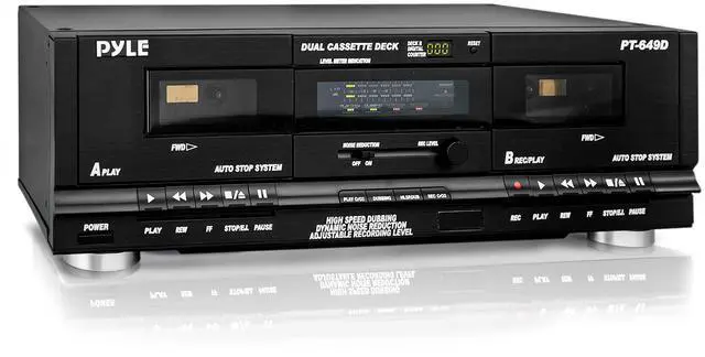 Main image of Usa Dual Cassette Deck | Music Recording Device with RCA Cables | Removable Rack Mounting Hardware | CrO2 Tape Selector | Built-in 3 Digit Tape Counter - 110V/220V