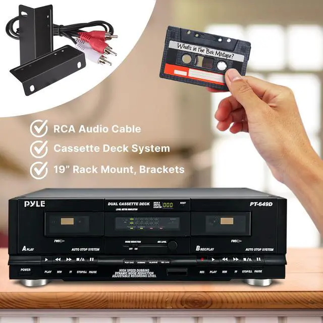 Alt view image 2 of 5 - Usa Dual Cassette Deck | Music Recording Device with RCA Cables | Removable Rack Mounting Hardware | CrO2 Tape Selector | Built-in 3 Digit Tape Counter - 110V/220V