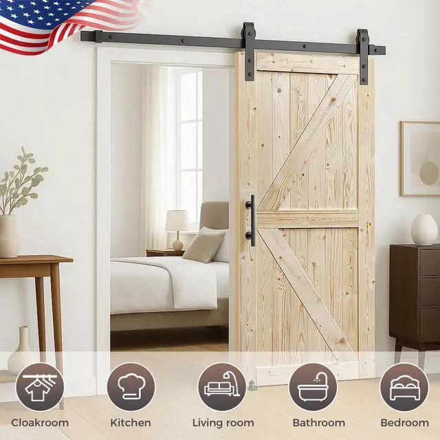 Alt view image 2 of 6 - ® 30in x 84in Barn Door, 20-60 in Unfinished British Brace Barn Door/Modern Style/Solid Wood/Simple Assembly is Required