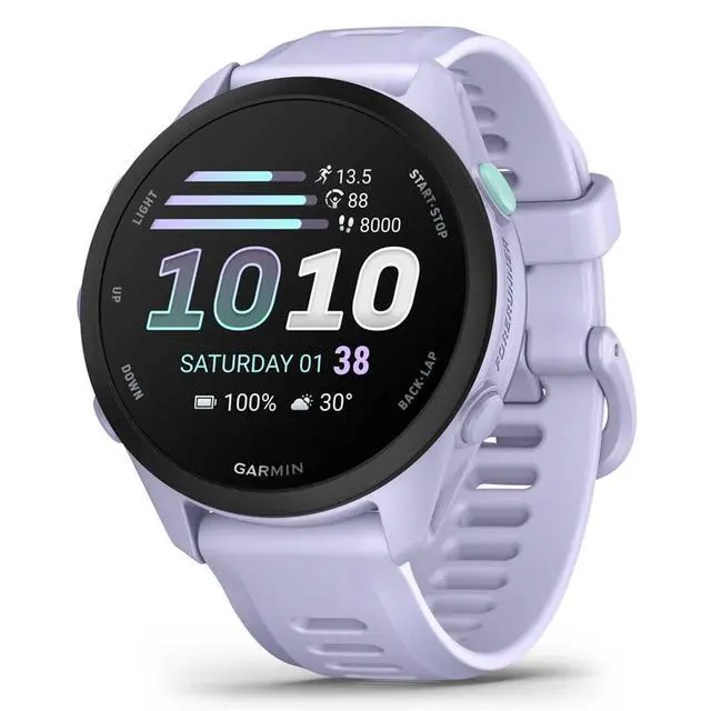 Alt view image 2 of 6 - Garmin Forerunner 70 (Cool Lavender) GPS Running Watch Bundle | Entry-Level, Vibrant AMOLED Touchscreen, 13-Day Battery | Includes 5000mAh Portable Charger & HD Screen Protectors