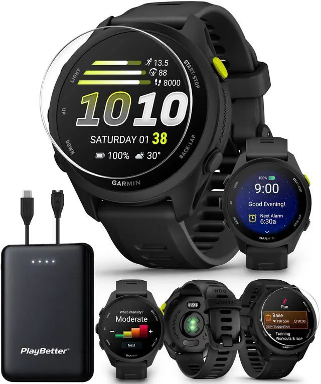 Main image of Garmin Forerunner 70 (Black) GPS Running Watch Bundle | Entry-Level, Vibrant AMOLED Touchscreen, 13-Day Battery | Includes 5000mAh Portable Charger & HD Screen Protectors