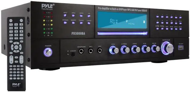 Main image of 4 Channel Bluetooth Amplifier with Front Loading DVD/CD Player - 3000 Watt Stereo Receiver with FM Radio, Dual Microphone w/Echo for Karaoke, USB-A in, LED, Rack Mount - PD3000BA.5
