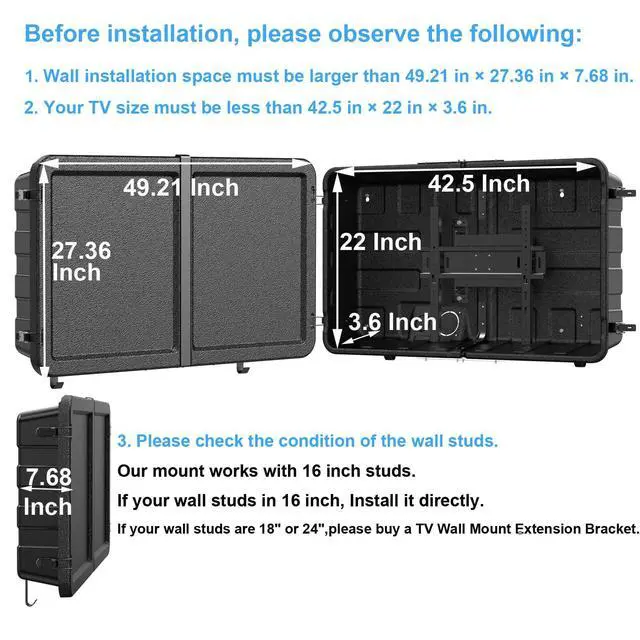 Alt view image 2 of 6 - Outdoor TV Enclosure (32-45 Inch TV), Weatherproof Hard Cover Lockable TV Case shell with Full Motion TV Wall Mount for Patio, Poolside, Porch & Backyard
