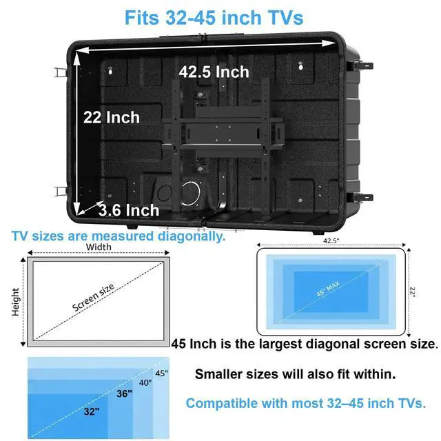Alt view image 3 of 6 - Outdoor TV Enclosure (32-45 Inch TV), Weatherproof Hard Cover Lockable TV Case shell with Full Motion TV Wall Mount for Patio, Poolside, Porch & Backyard