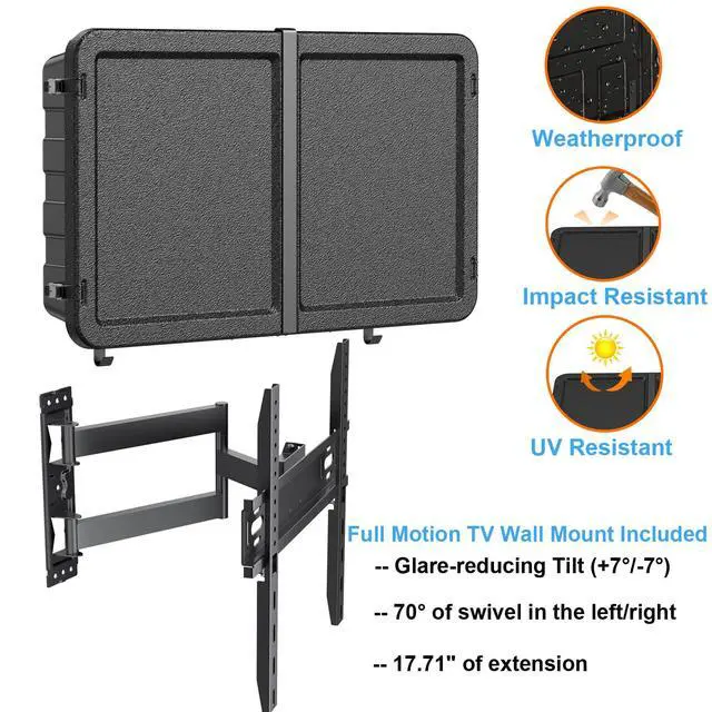 Alt view image 4 of 6 - Outdoor TV Enclosure (32-45 Inch TV), Weatherproof Hard Cover Lockable TV Case shell with Full Motion TV Wall Mount for Patio, Poolside, Porch & Backyard
