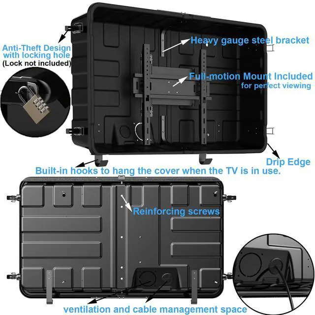 Alt view image 5 of 6 - Outdoor TV Enclosure (32-45 Inch TV), Weatherproof Hard Cover Lockable TV Case shell with Full Motion TV Wall Mount for Patio, Poolside, Porch & Backyard