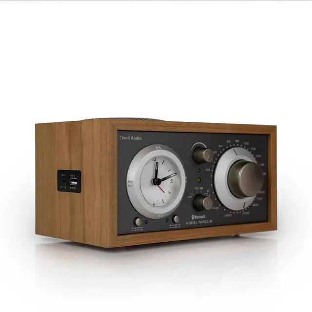 Alt view image 2 of 6 - Model Three Bluetooth Clock Radio with USB-A & USB-C Charging Ports (Cherry/Metallic Taupe)
