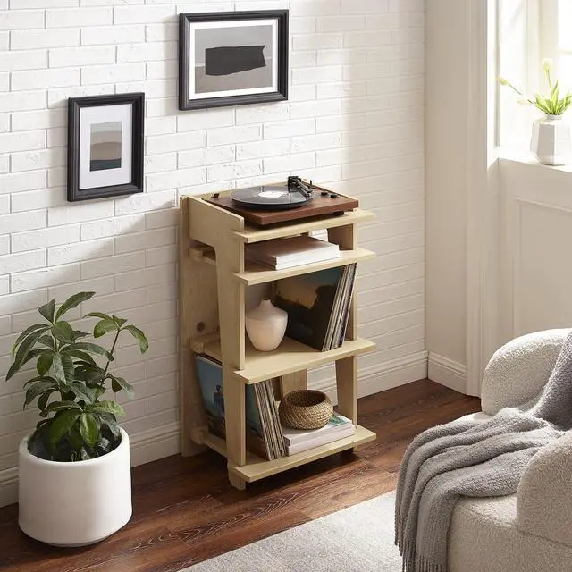 Alt view image 2 of 6 - Soho Record Player Stand, Media Console with Vinyl Storage, Modern Home Organizer, Natural