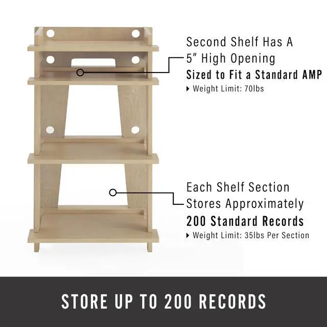 Alt view image 6 of 6 - Soho Record Player Stand, Media Console with Vinyl Storage, Modern Home Organizer, Natural