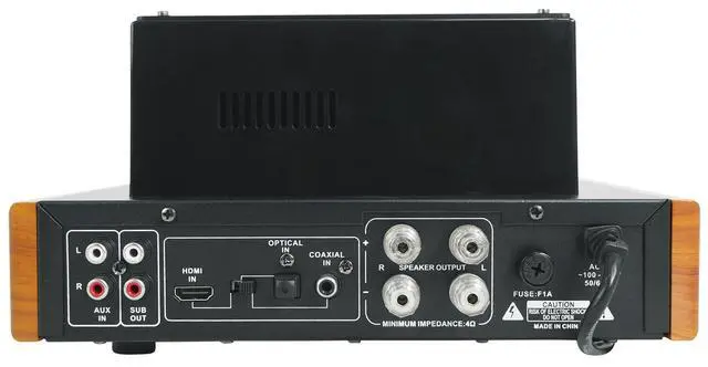 Alt view image 4 of 6 - Blutube WD 70W Bluetooth Tube Amplifier Stereo Receiver | 2-Tone Silver/Wood, HDMI, Optical & Coaxial Inputs, USB Playback, Sub Output, Headphone Jack, VU Meter