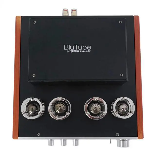 Alt view image 6 of 6 - Blutube WD 70W Bluetooth Tube Amplifier Stereo Receiver | 2-Tone Silver/Wood, HDMI, Optical & Coaxial Inputs, USB Playback, Sub Output, Headphone Jack, VU Meter