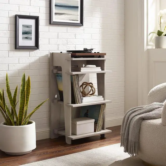Alt view image 2 of 6 - Soho Record Player Stand, Media Console with Vinyl Storage, Modern Home Organizer, Gray