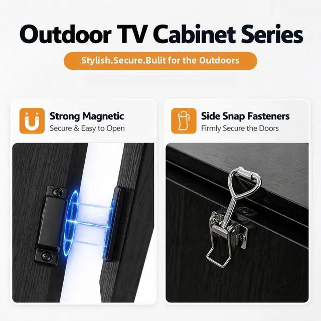 Alt view image 4 of 6 - 45-55 Inch Solid Wood Outdoor TV Enclosure, Double Doors, Lock, Black | Wall Mount Bracket,Weatherproof for outside,All-Year Entertainment Protection