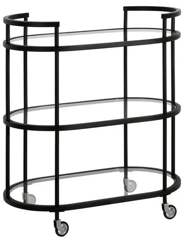 Main image of 30" Wide Oval Bar Cart in Blackened Bronze, Bar Carts for the Home | Sleek rolling shelving unit that moves room to room with ease, doubling as a stylish bar cart or convenient coffee station