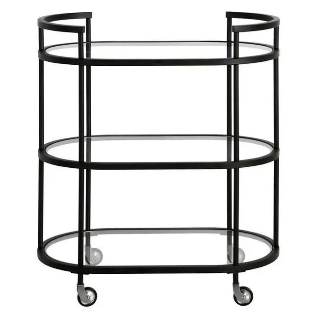 Alt view image 2 of 6 - 30" Wide Oval Bar Cart in Blackened Bronze, Bar Carts for the Home | Sleek rolling shelving unit that moves room to room with ease, doubling as a stylish bar cart or convenient coffee station