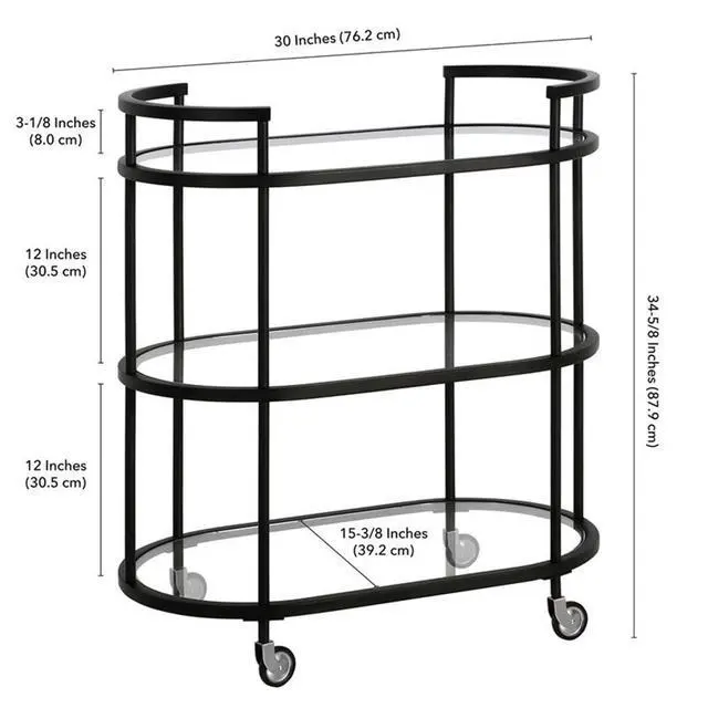 Alt view image 3 of 6 - 30" Wide Oval Bar Cart in Blackened Bronze, Bar Carts for the Home | Sleek rolling shelving unit that moves room to room with ease, doubling as a stylish bar cart or convenient coffee station