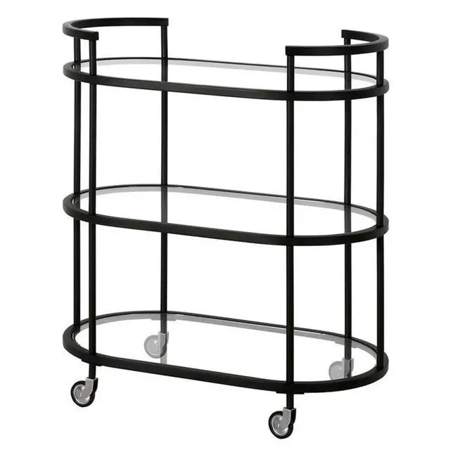 Alt view image 5 of 6 - 30" Wide Oval Bar Cart in Blackened Bronze, Bar Carts for the Home | Sleek rolling shelving unit that moves room to room with ease, doubling as a stylish bar cart or convenient coffee station