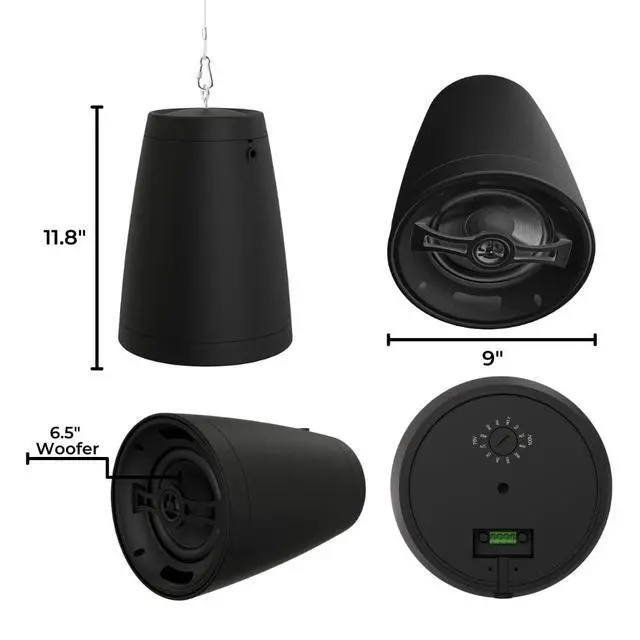 Alt view image 3 of 6 - Nero ARC 6 Professional Hanging Pendant Speaker 150W, 6.5" Graphite Cone / 1 Silk Dome Tweeter, for Home or Commercial Applications, Safety Cable Suspension, Hardware Included (Black)