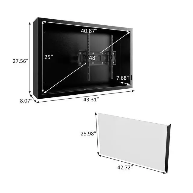 Alt view image 2 of 6 - 43IN Clear Outdoor TV Enclosure, Iron Weatherproof Outdoor TV Cover, Suitable for 32-43 Inch with Adjustable Dual-Arm Wall Mount, (Right Door), Black