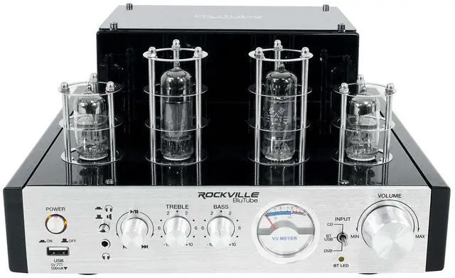 Main image of BluTube 70W Bluetooth Tube Amplifier/Home Theater Stereo Receiver | 35W x 2 RMS at 4 Ohm, USB Input, Headphone Output, VU Meter, 2 Band EQ, RCA Inputs, Preamplifier, Banana Plug Outputs