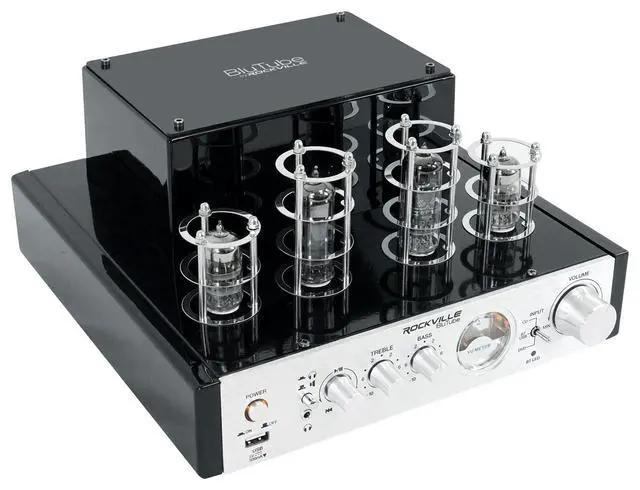 Alt view image 4 of 6 - BluTube 70W Bluetooth Tube Amplifier/Home Theater Stereo Receiver | 35W x 2 RMS at 4 Ohm, USB Input, Headphone Output, VU Meter, 2 Band EQ, RCA Inputs, Preamplifier, Banana Plug Outputs