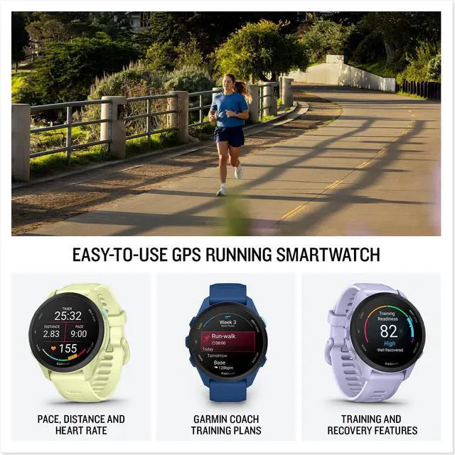 Alt view image 3 of 6 - Garmin Forerunner 70 (Citron) GPS Running Watch Power Bundle | Entry-Level, Vibrant AMOLED Touchscreen, 13-Day Battery | Includes 5000mAh Portable Charger, Screen Protectors & Wall Adapter