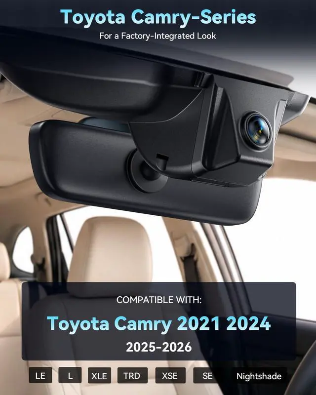 Alt view image 2 of 6 - 4K STARVIS 2 Dash Cam for Toyota Camry 2021-2024 LE L XLE TRD XSE SE Hybrid (Gen8/XV70), OEM Style Look with WiFi App,2160P UHD Video,Loop Recording,G-Sensor,Parking Hardwire Kit Included, 64GB