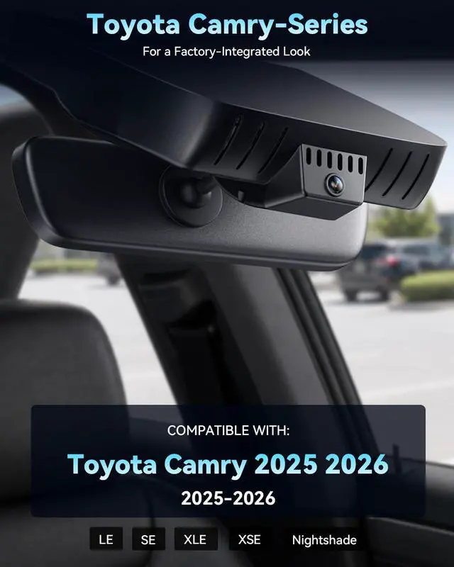 Alt view image 2 of 6 - 4K STARVIS 2 Dash Cam for Toyota Camry 2025-2026 LE SE XLE XSE Nightshade,OEM Factory Look Car Camera with WiFi App,Loop Recording,G-Sensor,Plug & Play,Parking Hardwire Kit, 64GB