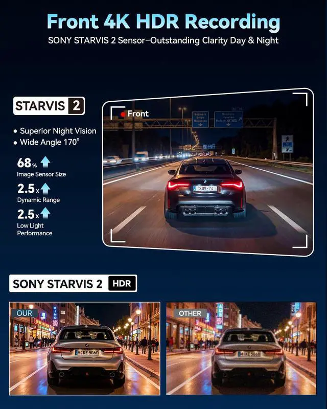 Alt view image 5 of 6 - 4K STARVIS 2 Dash Cam for Toyota Camry 2025-2026 LE SE XLE XSE Nightshade,OEM Factory Look Car Camera with WiFi App,Loop Recording,G-Sensor,Plug & Play,Parking Hardwire Kit, 64GB