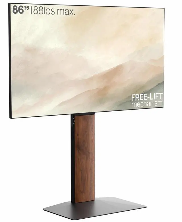 Main image of FreeLift TV Floor Stand for 55 to 86 Screens with Heavy Duty Super-Sized Base, Holds 88 lbs, Black and Dark Walnut, STAND-TV86S