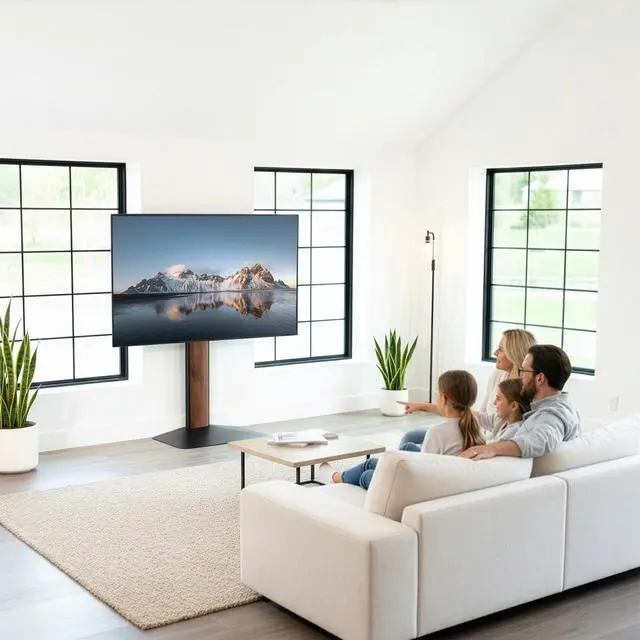 Alt view image 2 of 6 - FreeLift TV Floor Stand for 55 to 86 Screens with Heavy Duty Super-Sized Base, Holds 88 lbs, Black and Dark Walnut, STAND-TV86S